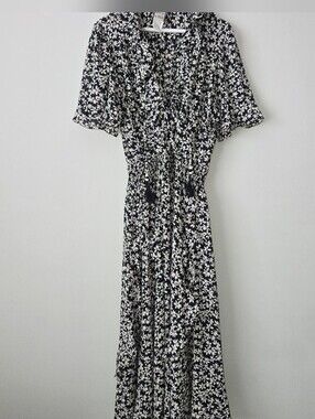 Vintage Montage by Mosaic floral maxi dress with ruffles and tassels